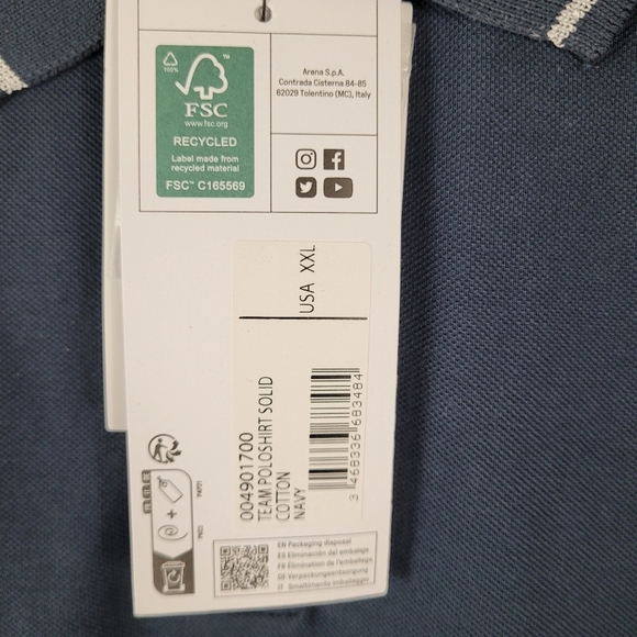 Arena Men's Team Polo Shirt Navy Blue Size XXL 2XL Cotton New With Tags - Picture 4 of 5